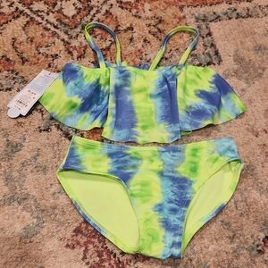 Nwt Cat & Jack 4/5 Top Two Piece Swim Suit Tie Dye Girls 6/7 Bottoms